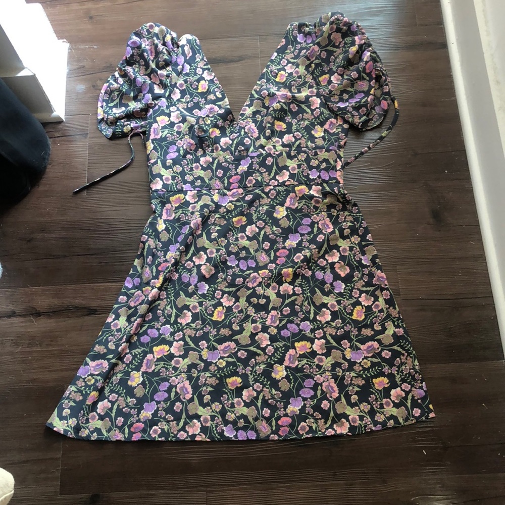 Topshop floral mini dress with puff sleeves